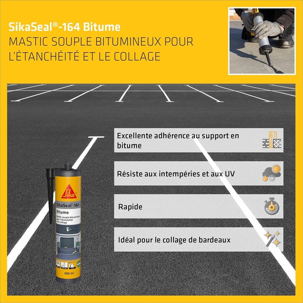 Mastic Colle Sikaseal164 Bitume Noir 300ml Informations produits